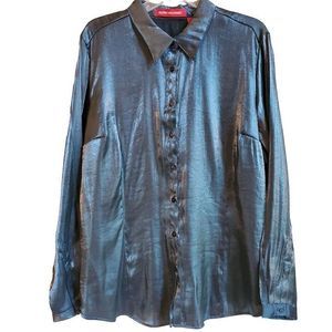 Gloria Vanderbilt Teal Button Down Blouse Women's Size 1X